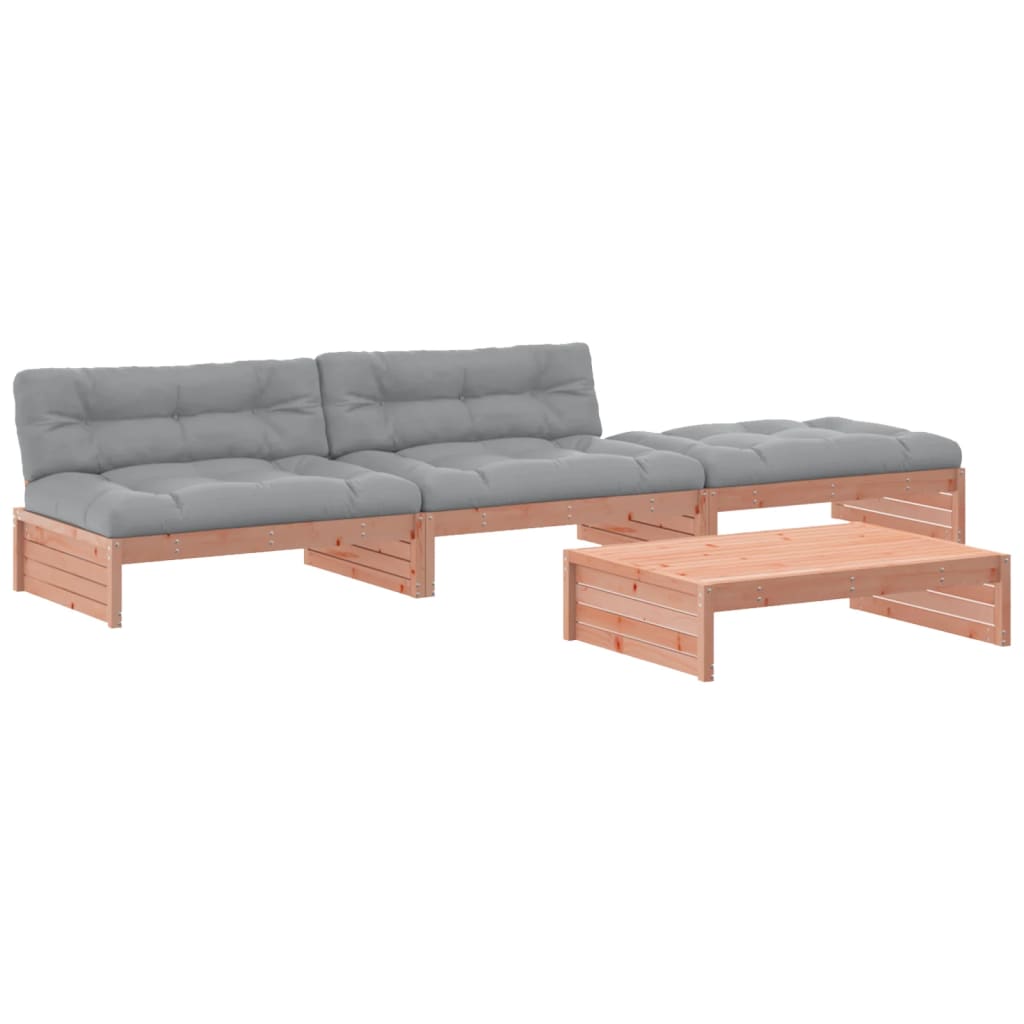 -Delige Loungeset Met Kussens Massief Douglashout Natuurlijk douglashout