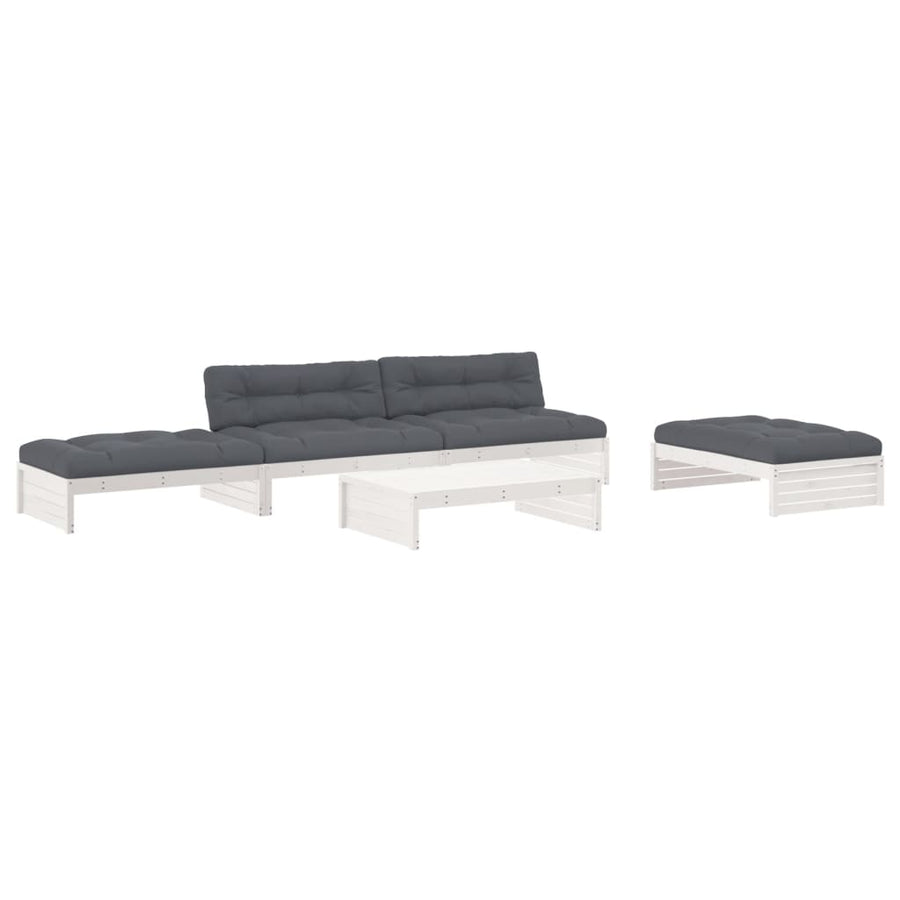 -Delige Loungeset Met Kussens Massief Hout Wit Wit grenenhout