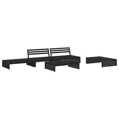 -Delige Loungeset Met Kussens Massief Hout Zwart Zwart grenenhout