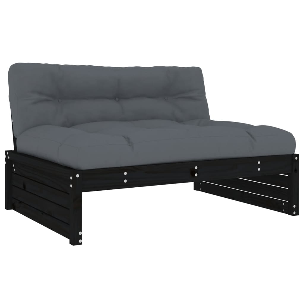-Delige Loungeset Met Kussens Massief Hout Zwart Zwart grenenhout