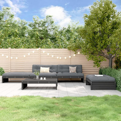 -Delige Loungeset Met Kussens Massief Hout Zwart Zwart grenenhout