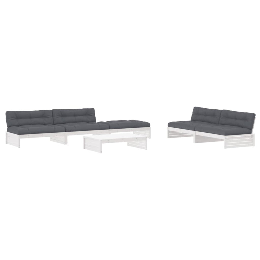 -Delige Loungeset Met Kussens Massief Hout Wit Wit grenenhout