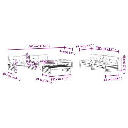 -Delige Loungeset Met Kussens Massief Hout Wit Wit grenenhout
