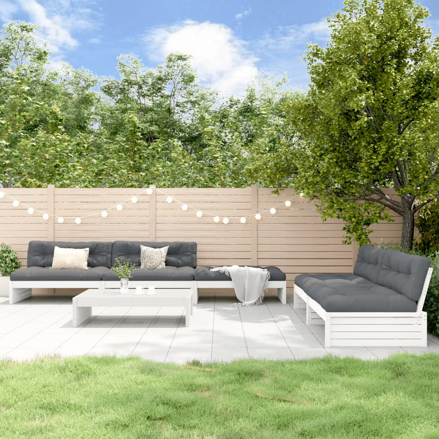 -Delige Loungeset Met Kussens Massief Hout Wit Wit grenenhout