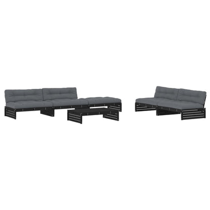 -Delige Loungeset Met Kussens Massief Hout Zwart Zwart grenenhout