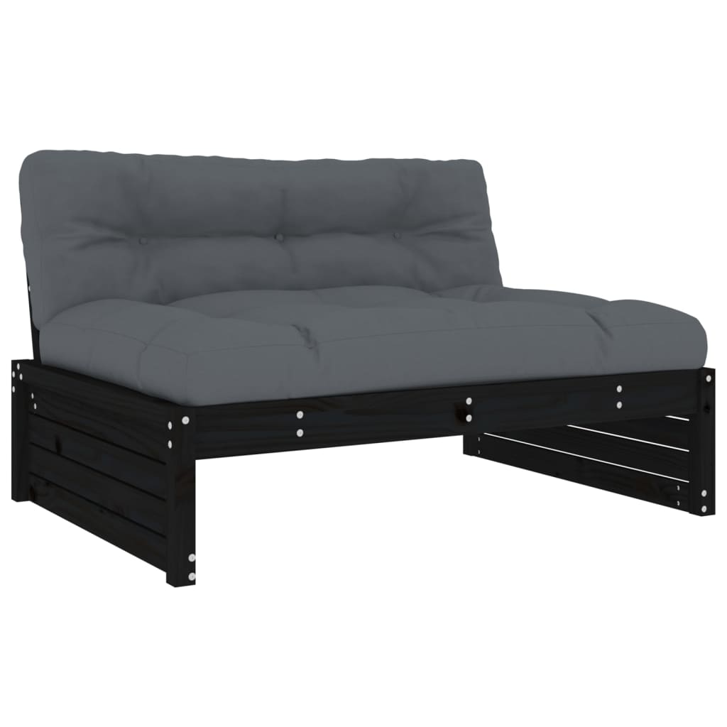 -Delige Loungeset Met Kussens Massief Hout Zwart Zwart grenenhout