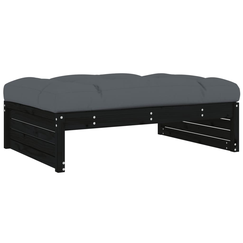 -Delige Loungeset Met Kussens Massief Hout Zwart Zwart grenenhout