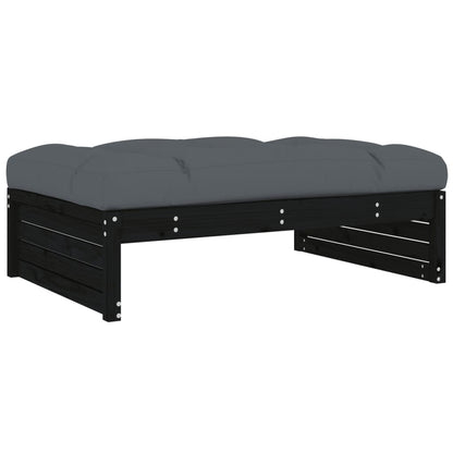 -Delige Loungeset Met Kussens Massief Hout Zwart Zwart grenenhout