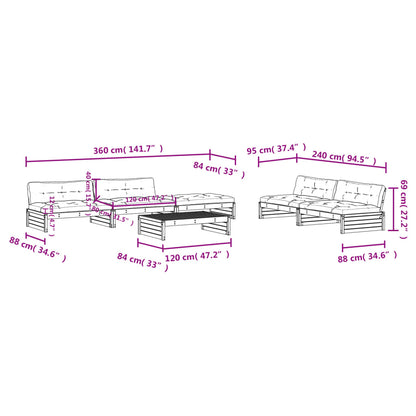 -Delige Loungeset Met Kussens Massief Hout Zwart Zwart grenenhout
