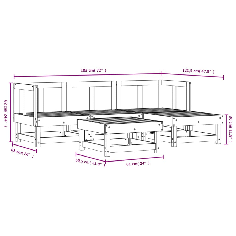 -Delige Loungeset Massief Grenenhout Wit