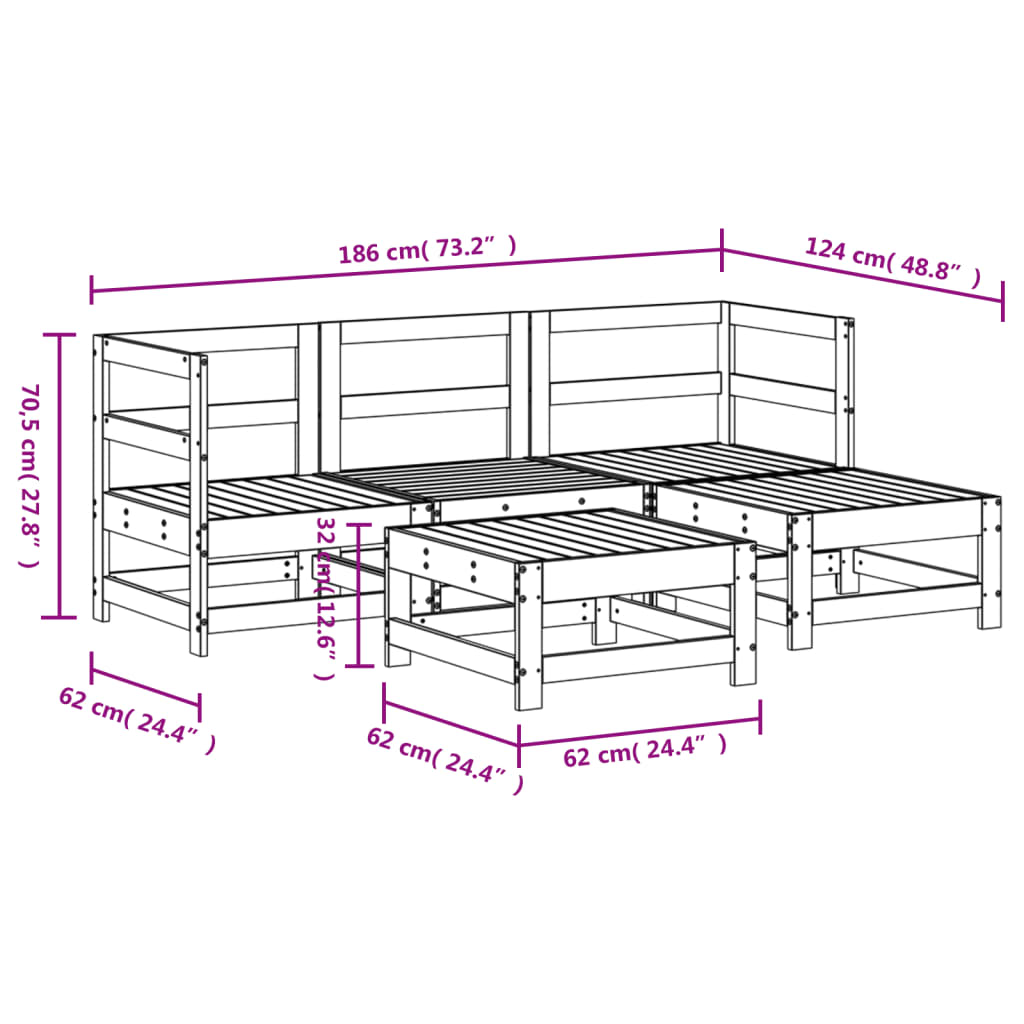 -Delige Loungeset Massief Grenenhout Wit