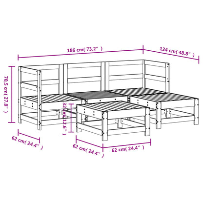 -Delige Loungeset Massief Grenenhout Wit