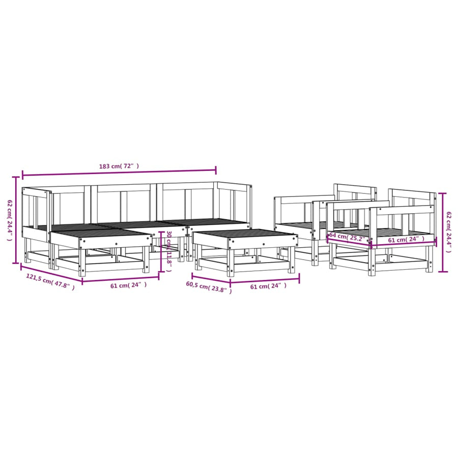 -Delige Loungeset Massief Grenenhout Wit