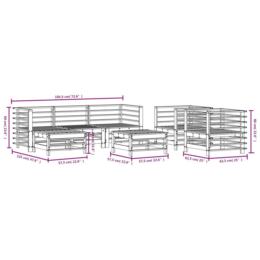 -Delige Loungeset Massief Grenenhout Wit Wit grenenhout
