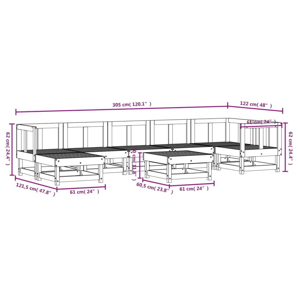 -Delige Loungeset Massief Grenenhout Wit Wit grenenhout