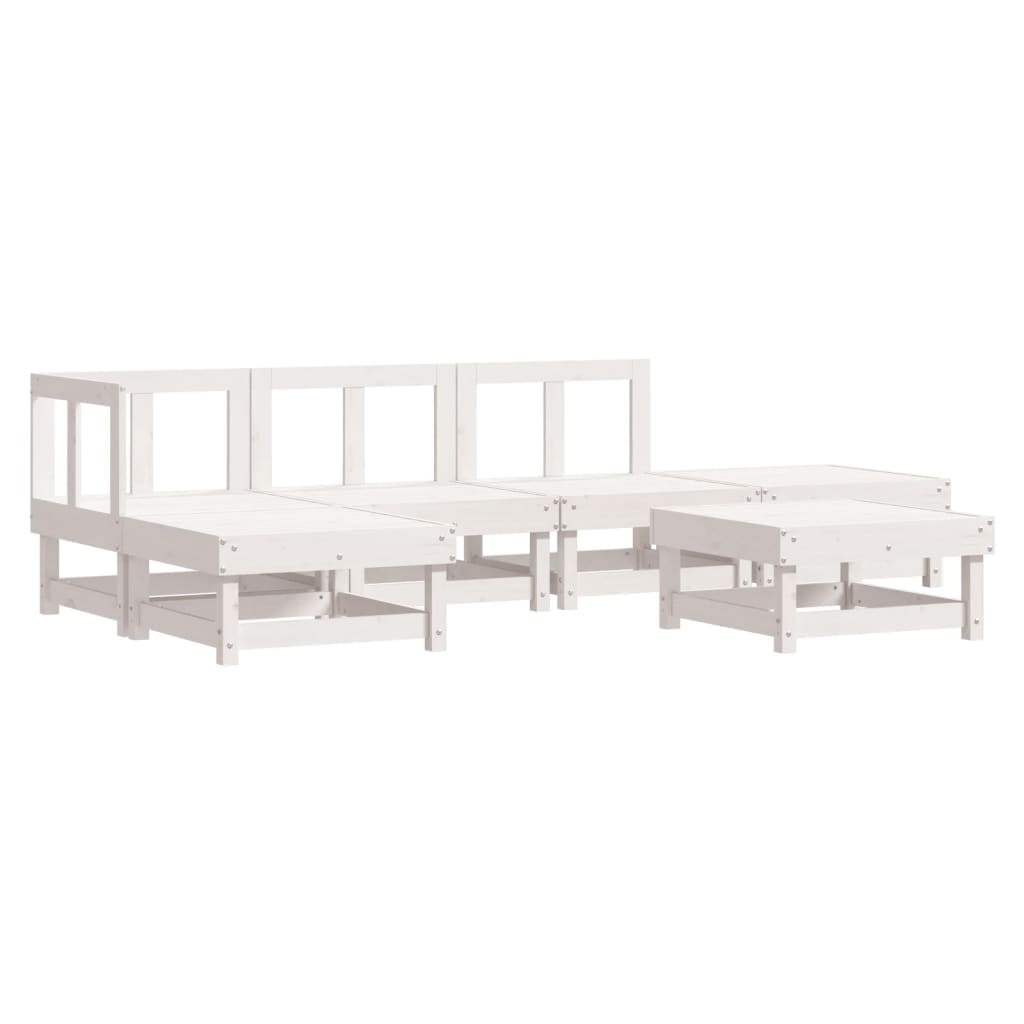 -Delige Loungeset Massief Grenenhout Wit Wit grenenhout