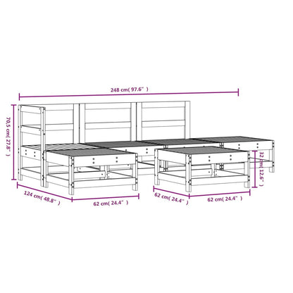 6-delige Loungeset massief grenenhout wit Wit grenenhout
