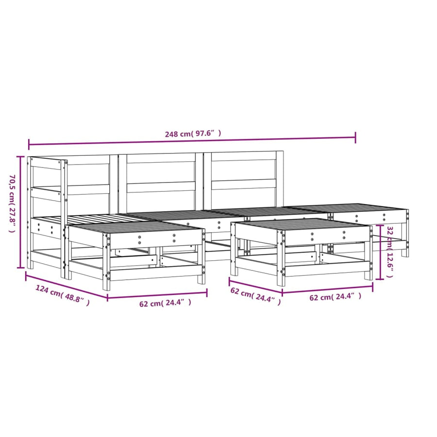 6-delige Loungeset massief grenenhout wit Wit grenenhout