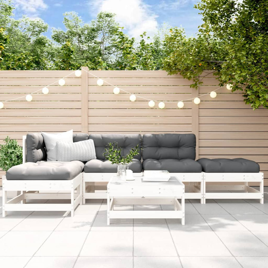 6-delige Loungeset massief grenenhout wit Wit grenenhout