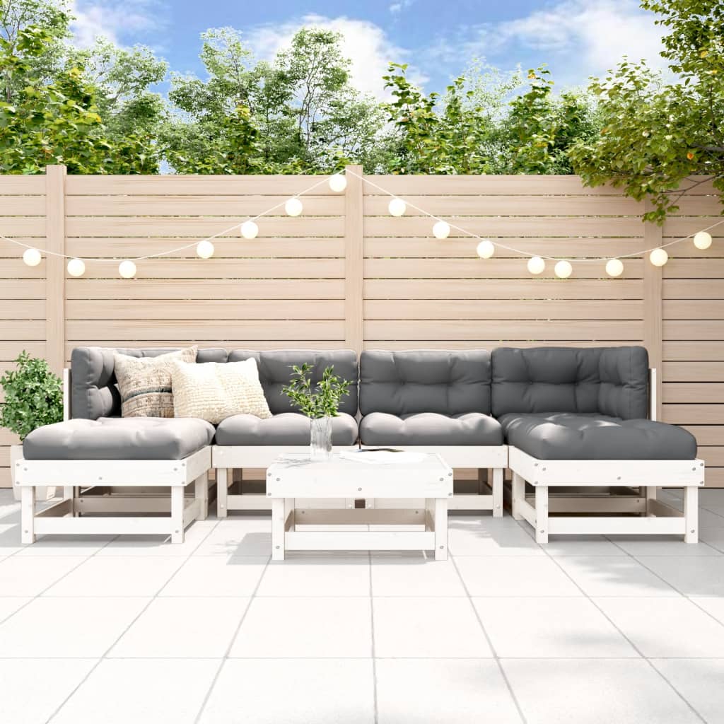 -Delige Loungeset Massief Grenenhout Wit Wit grenenhout