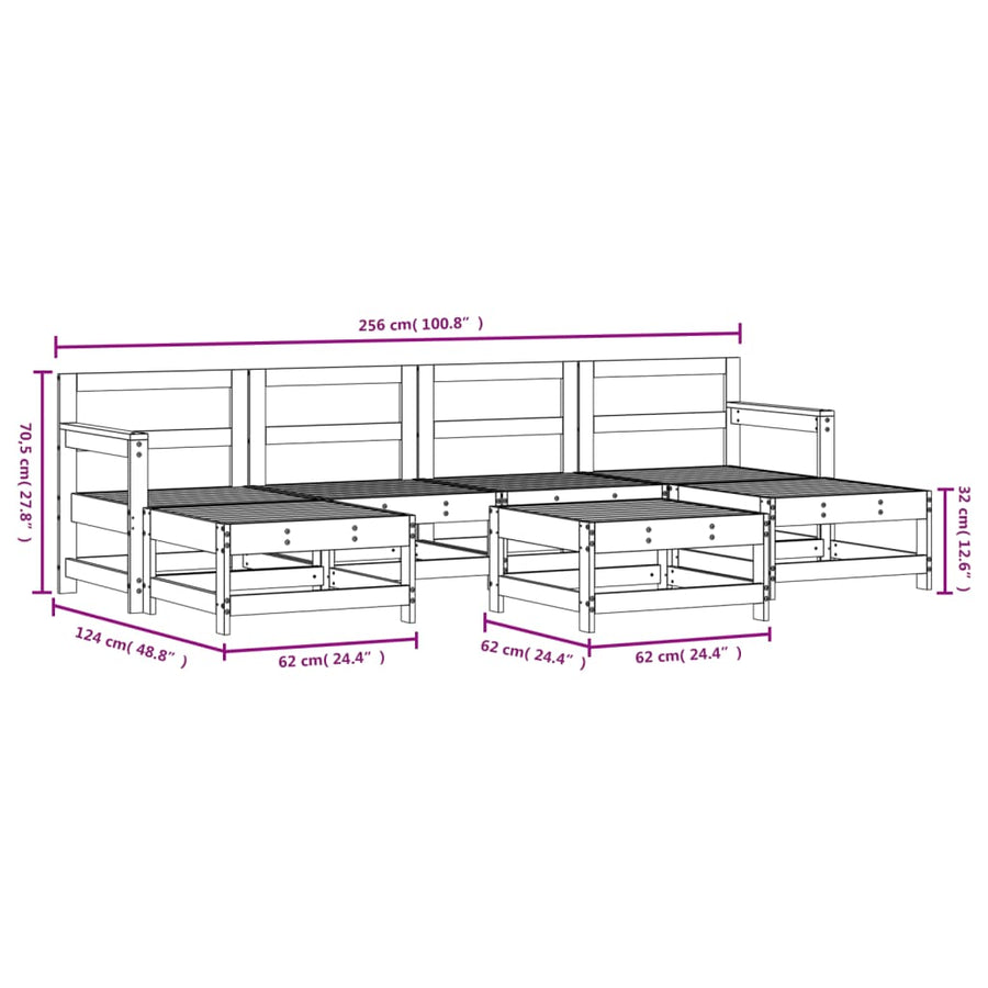 7-delige Loungeset massief grenenhout wit Wit grenenhout