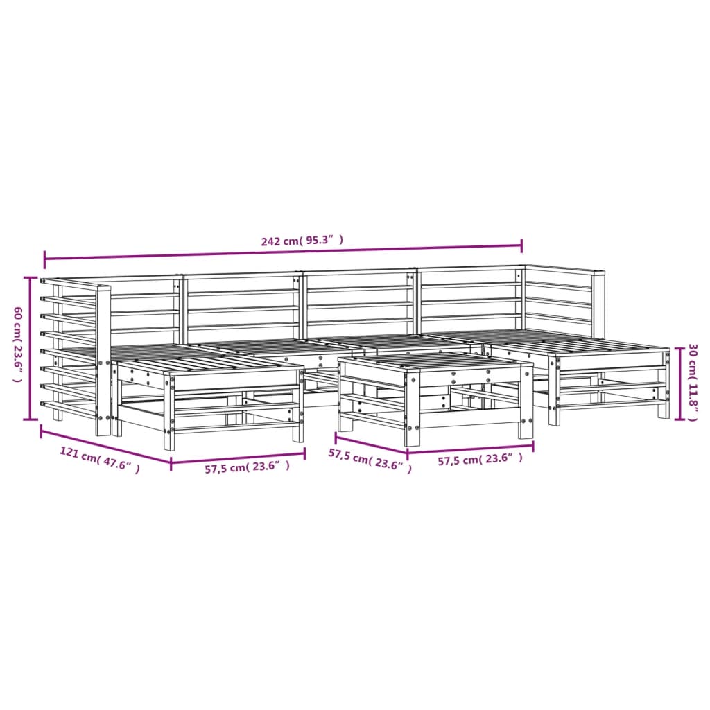 -Delige Loungeset Massief Grenenhout Wit