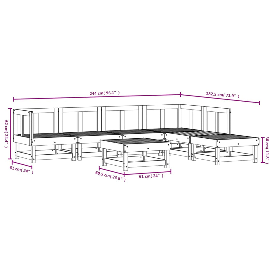 -Delige Loungeset Massief Grenenhout Wit
