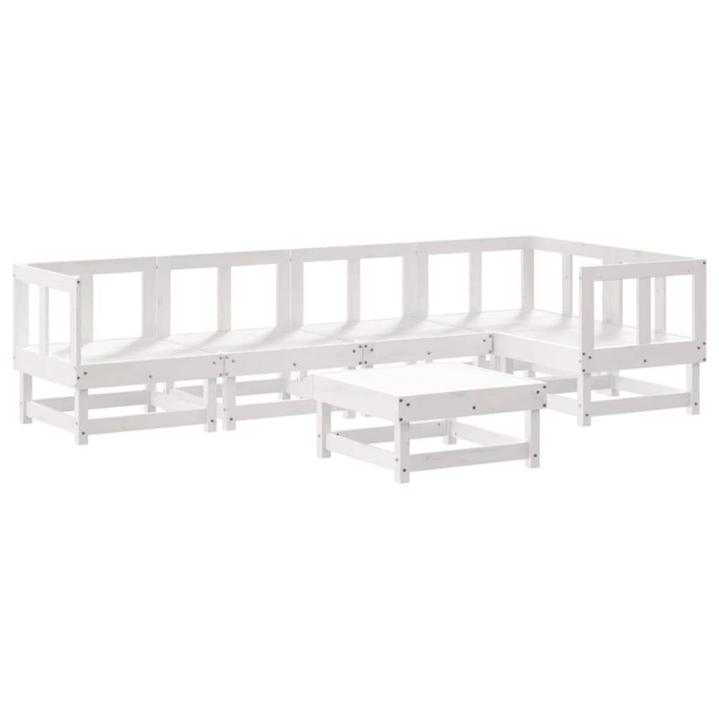 -Delige Loungeset Massief Grenenhout Wit Wit grenenhout