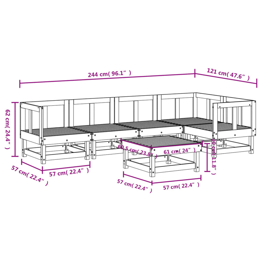 -Delige Loungeset Massief Grenenhout Wit Wit grenenhout