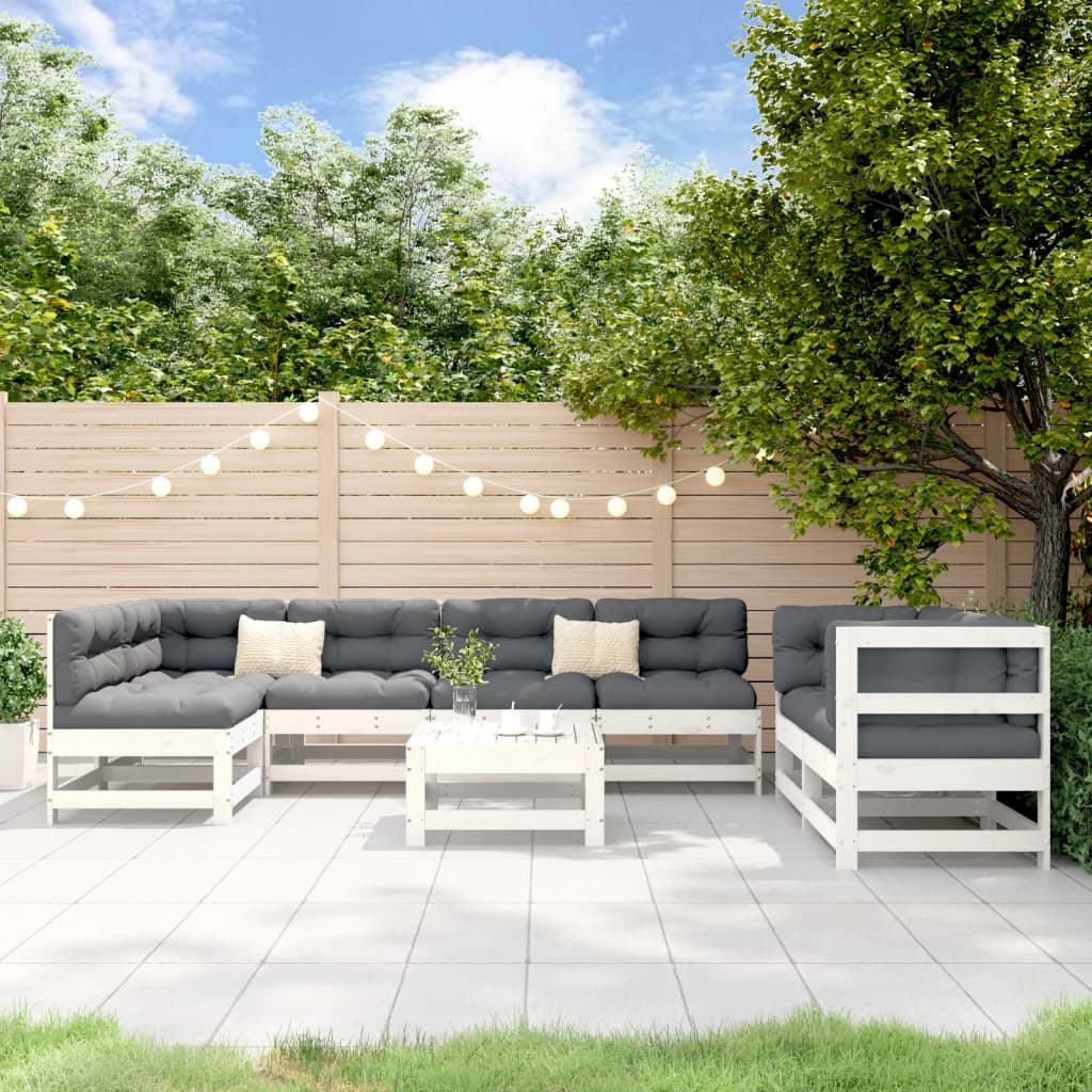 8-delige Loungeset massief grenenhout wit Wit grenenhout