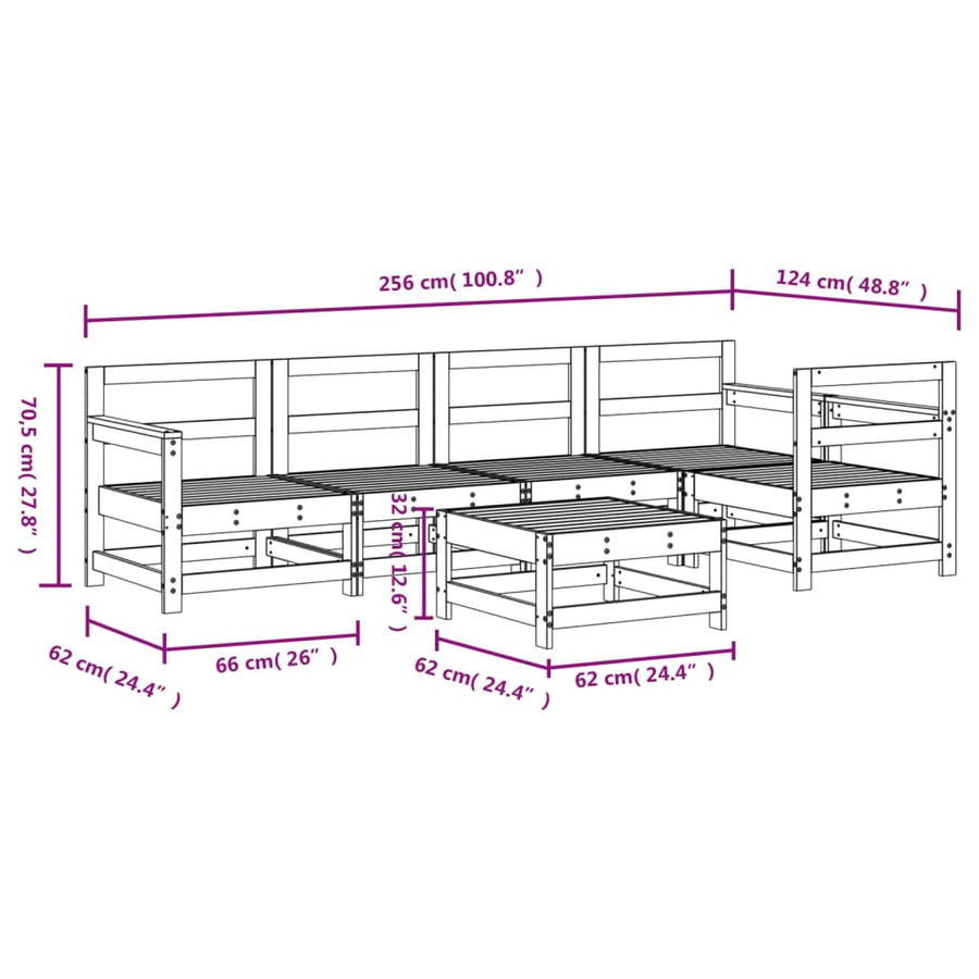 -Delige Loungeset Massief Grenenhout Wit Wit grenenhout