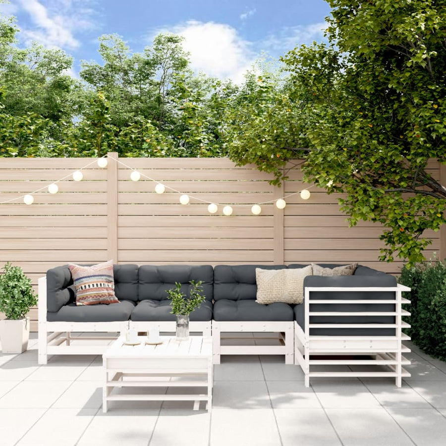 -Delige Loungeset Massief Grenenhout Wit