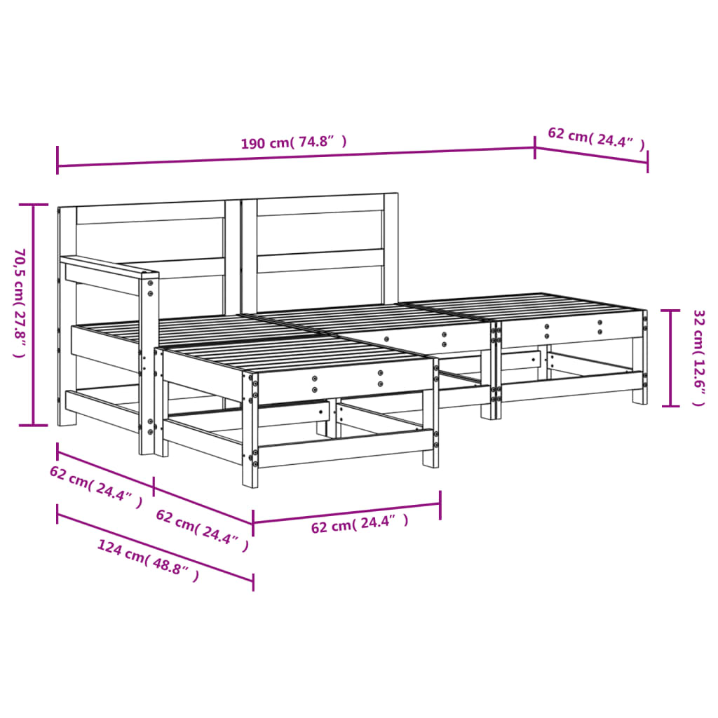 -Delige Loungeset Massief Grenenhout Wit