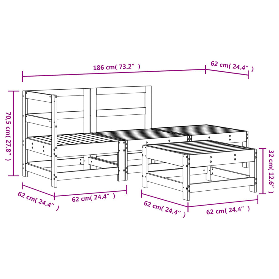 -Delige Loungeset Massief Grenenhout Wit