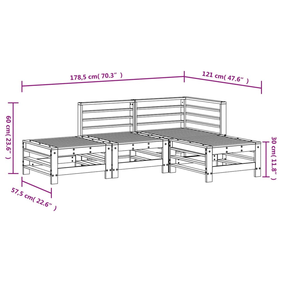 -Delige Loungeset Massief Grenenhout Wit