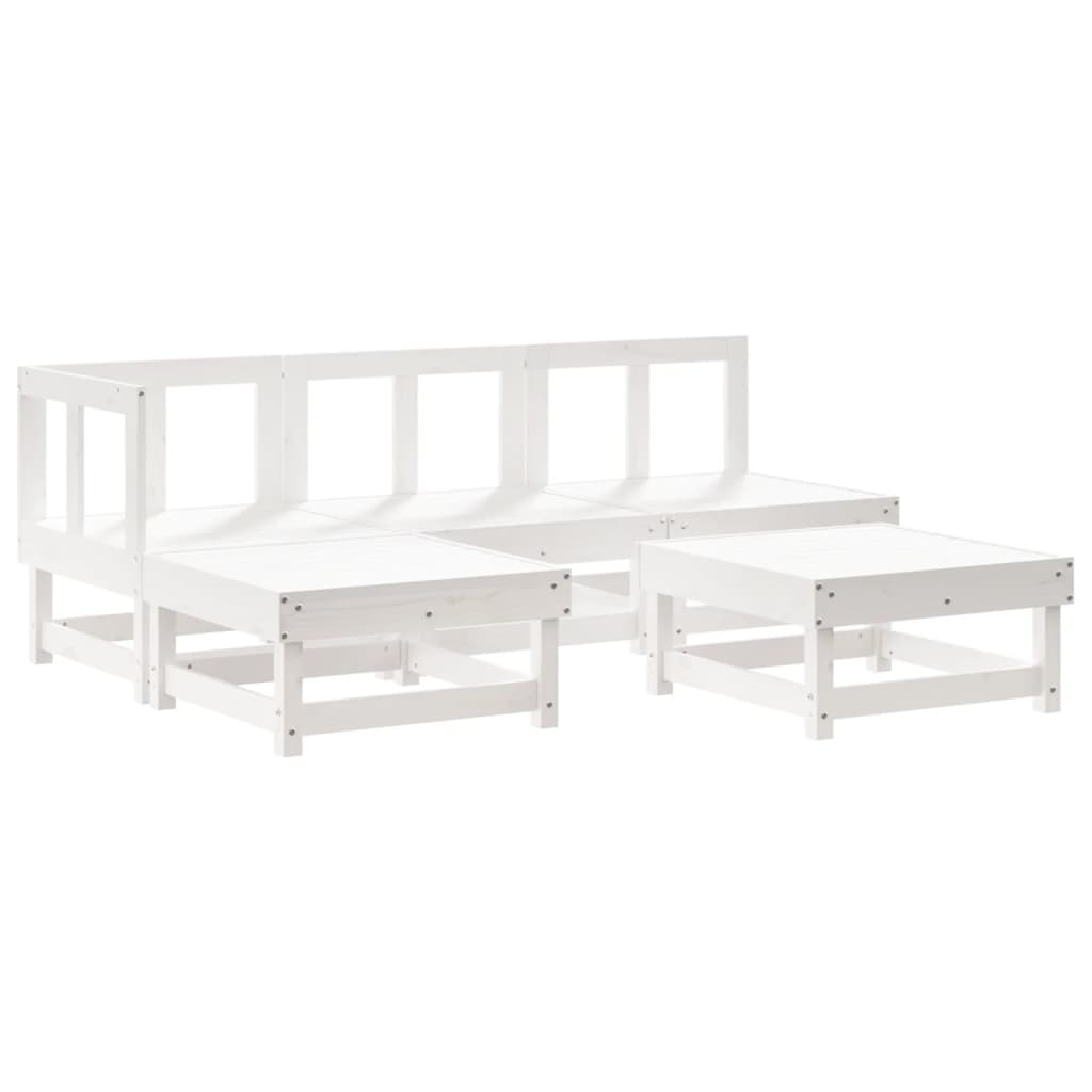 5-delige Loungeset massief grenenhout wit Wit