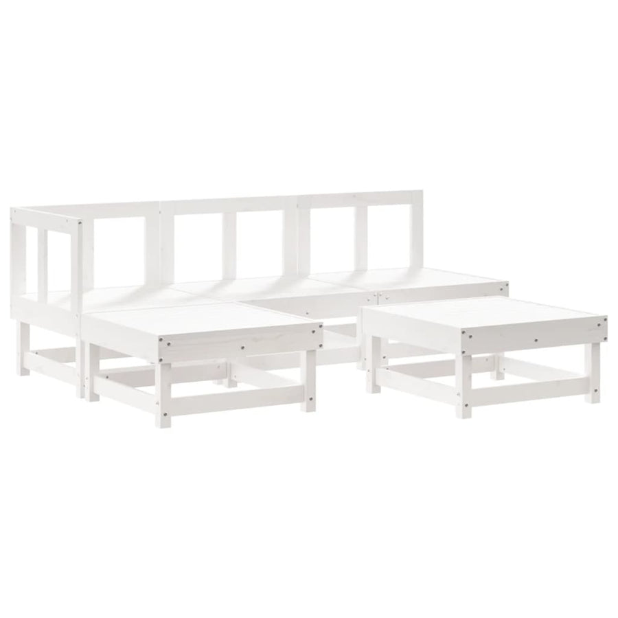 5-delige Loungeset massief grenenhout wit Wit