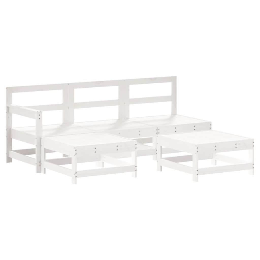 5-delige Loungeset massief grenenhout wit Wit