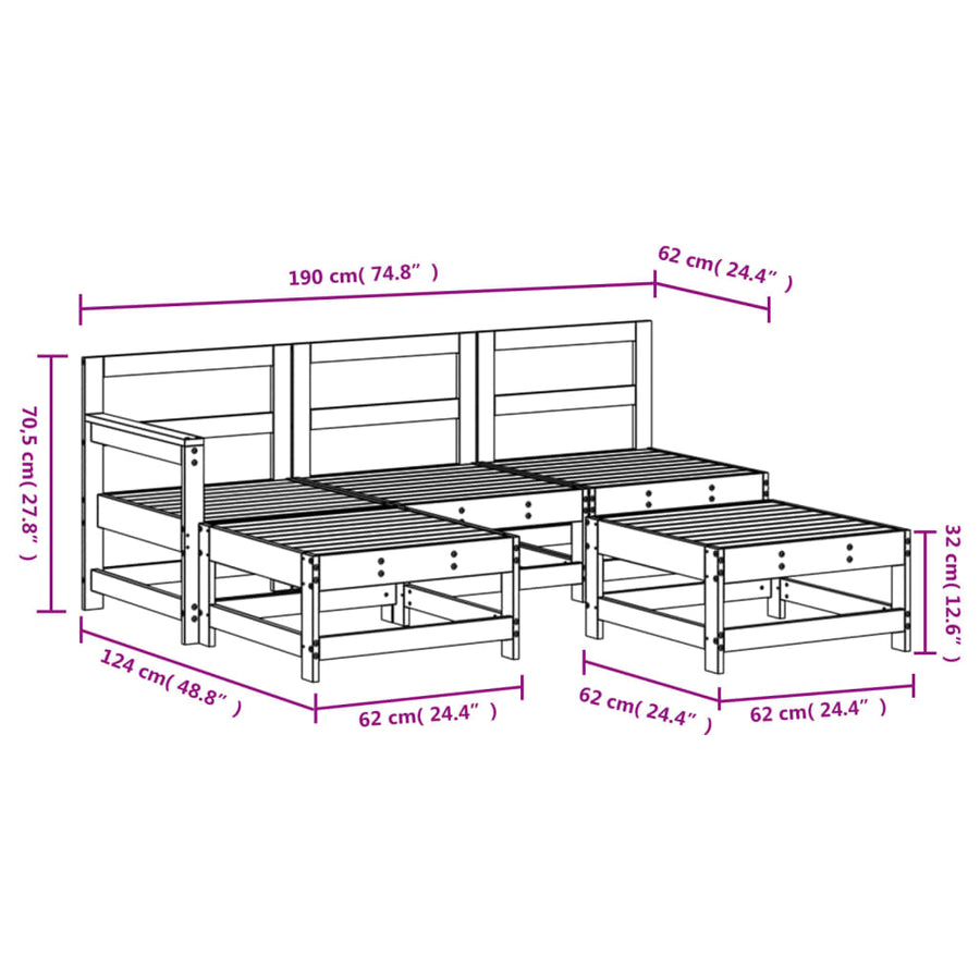 -Delige Loungeset Massief Grenenhout Wit