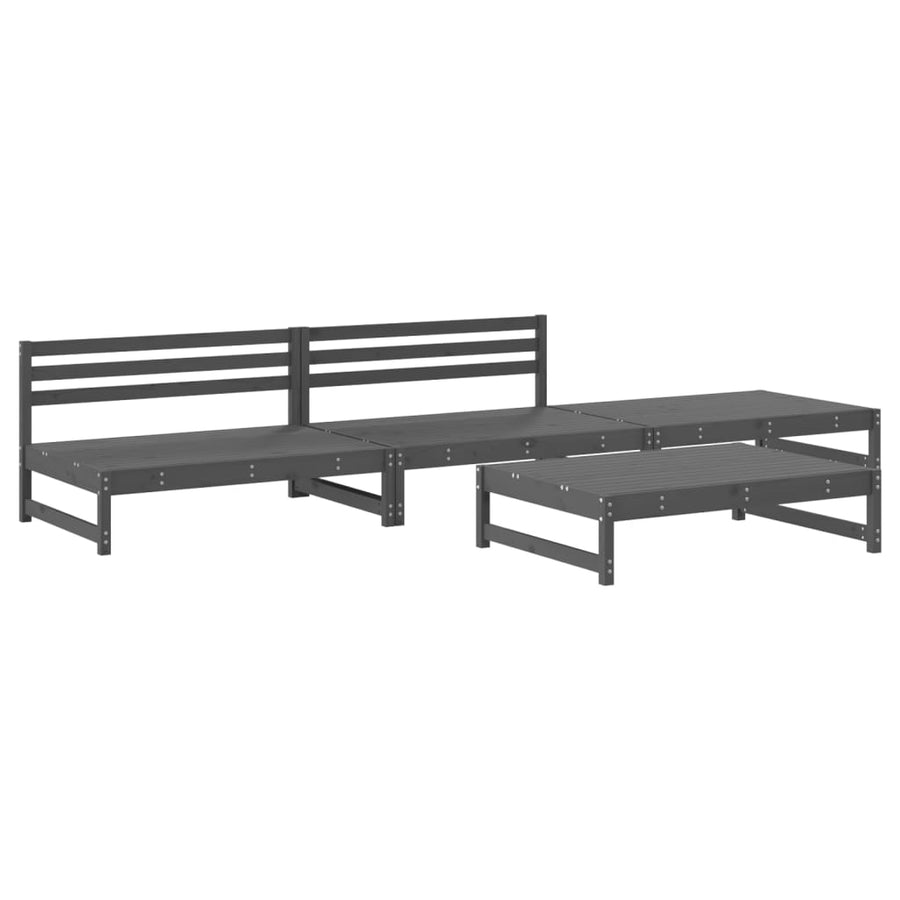 -Delige Loungeset Massief Grenenhout Grijs Grijs grenenhout
