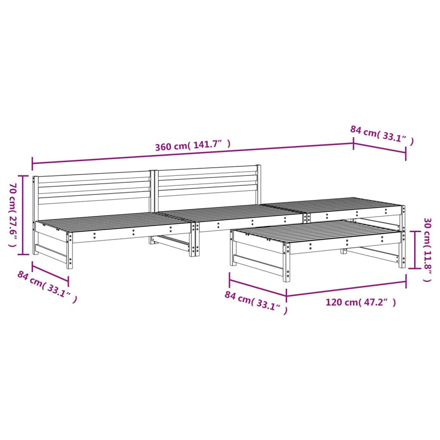 -Delige Loungeset Massief Grenenhout Grijs Grijs grenenhout