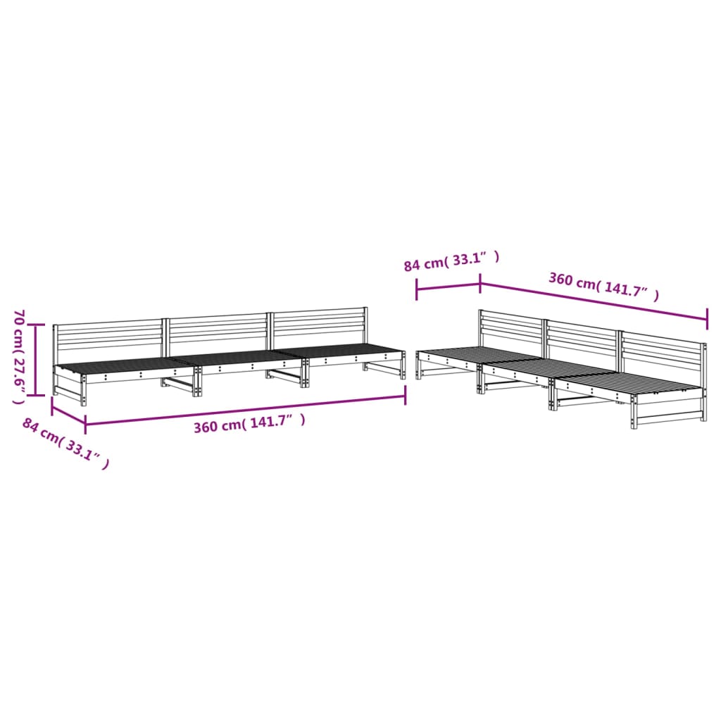 -Delige Loungeset Massief Grenenhout Wit