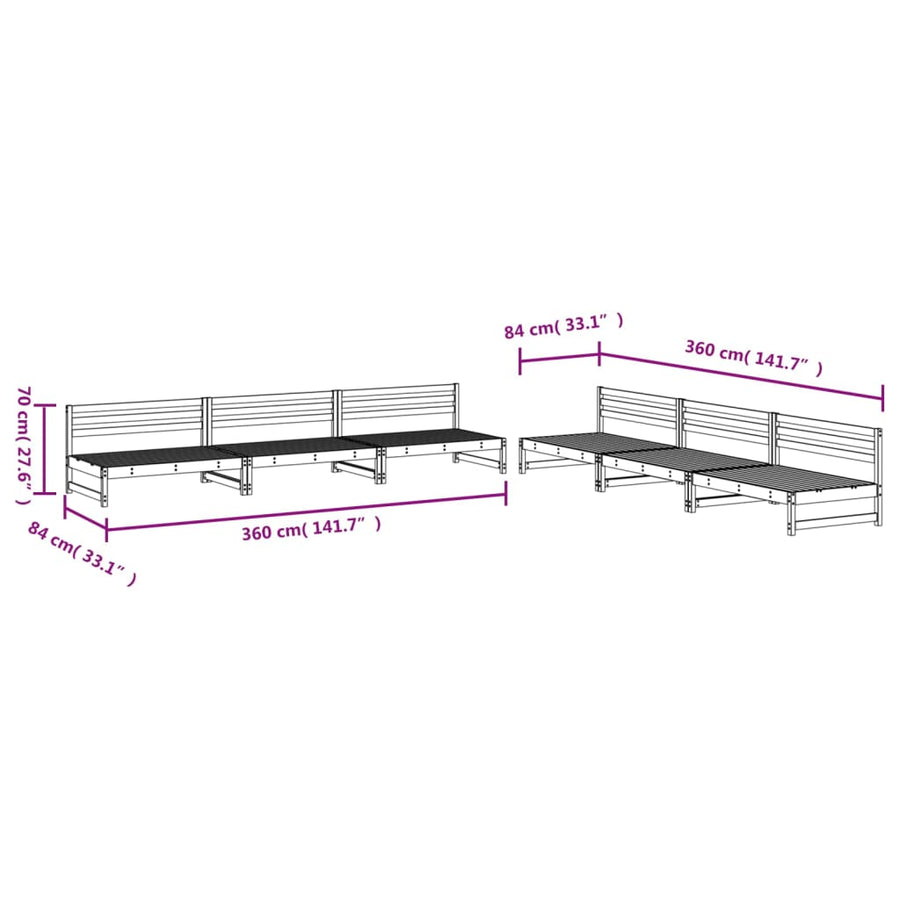 -Delige Loungeset Massief Grenenhout Wit