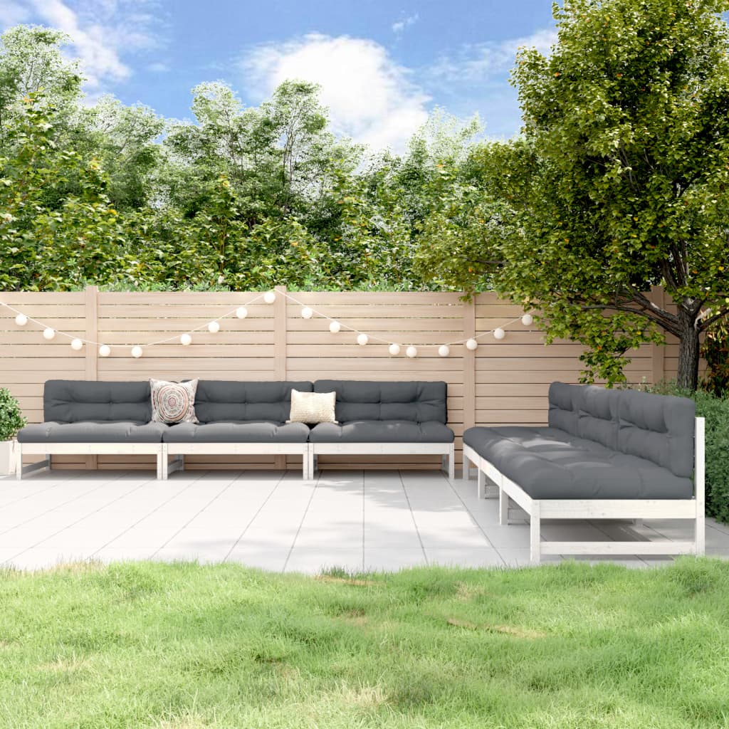 -Delige Loungeset Massief Grenenhout Wit