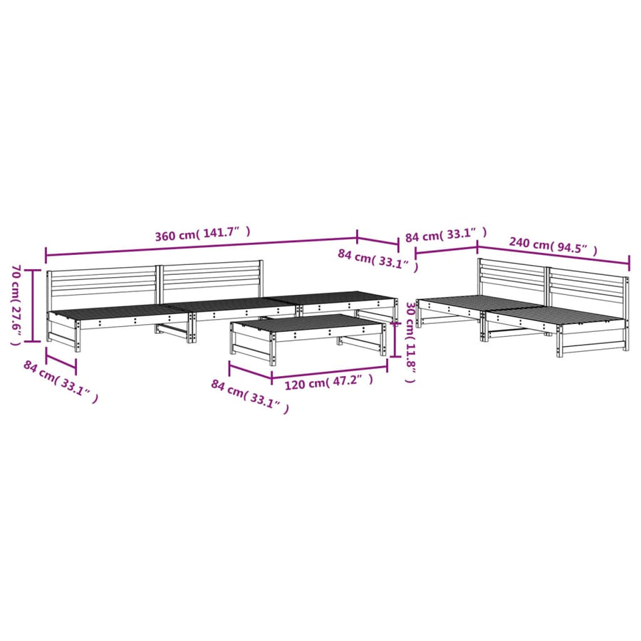 -Delige Loungeset Massief Grenenhout Wit