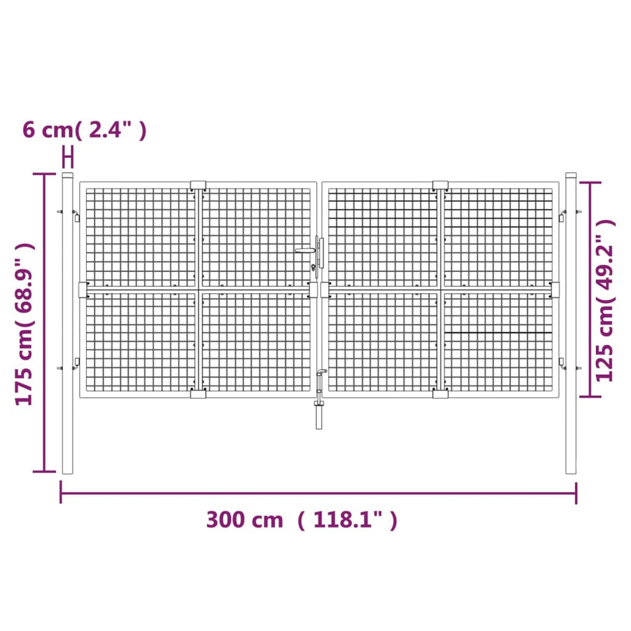 Poort Draadgaas 300X175 Cm Staal Antracietkleurig