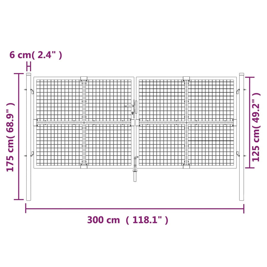 Poort Draadgaas 300X175 Cm Staal Kleurig Zilver