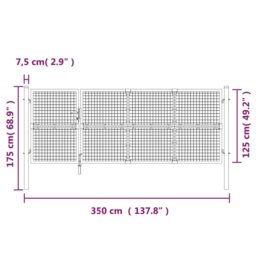 Tuinpoort Gaas En Gegalvaniseerd Staal 350 x 175 cm