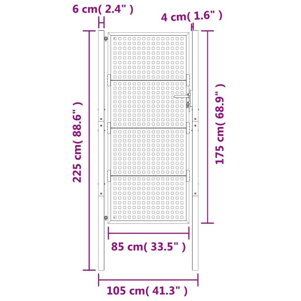 Tuinpoort Antraciet 105X175 Cm Staal 105 x 225 cm