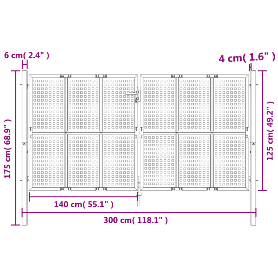 Poort 300X125 Cm Staal Antracietkleurig 300 x 175 cm